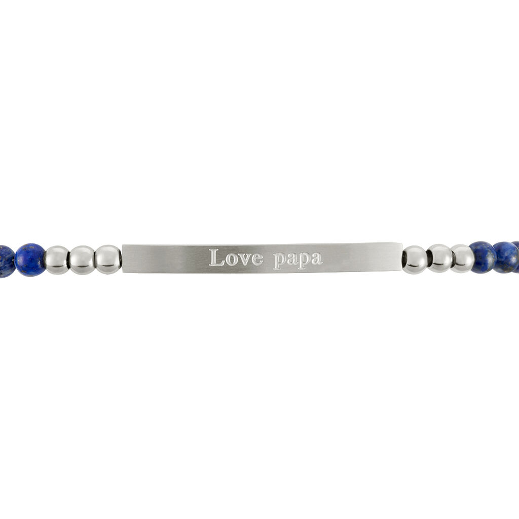Bracelet Identité Acier Blanc Boules Sebastino Lapis Lazuli