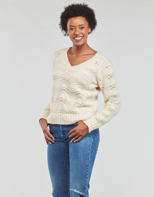 Pieces - PCBIBBI LS V-NECK KNIT - Ecru