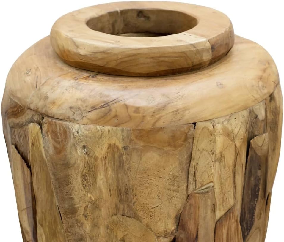 vidaXL Teak Massiv Deko Vase Rustikal Standvase Blumenvase Blumentopf Holzvase Bodenvase Massivholz Designvase Terrasse Garten 40x100cm