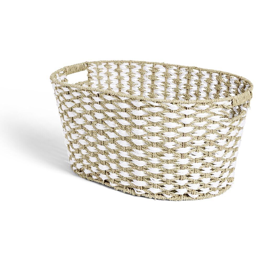 Panière à linge 41L 58xH28x43cm jonc de mer beige et blanc
