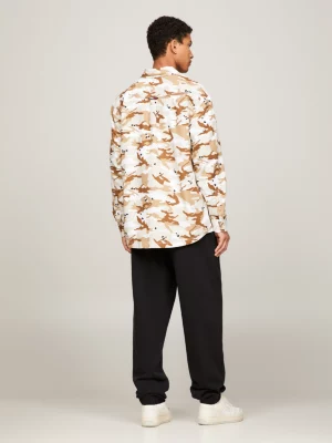 Camisa de lona oversized com estampa camuflada de floresta