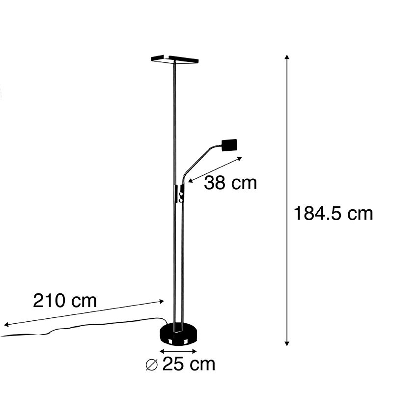Moderne vloerlamp zwart incl. LED en dimmer met leeslamp - Jazzy