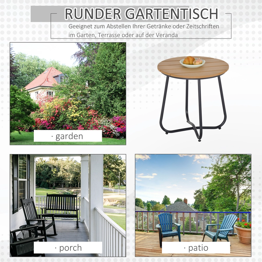 Outsunny Runder Gartentisch in Holzoptik braun