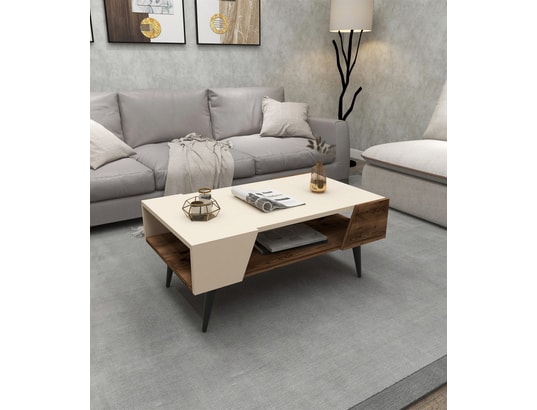 CONCEPT1 - Table basse Aren Beige noyer Clair 90 x 53,6 x h38cm
