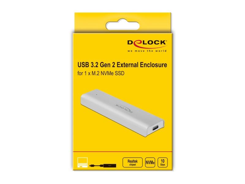 Delock Externes Gehäuse USB-C -  M.2 Key-M, NVME M.2 Delock Externes Gehäuse für M.2 NVMe PCIe SSD mit SuperSpeed USB 10 Gbps (USB 3.2 Gen 2) USB Type-C Buchse