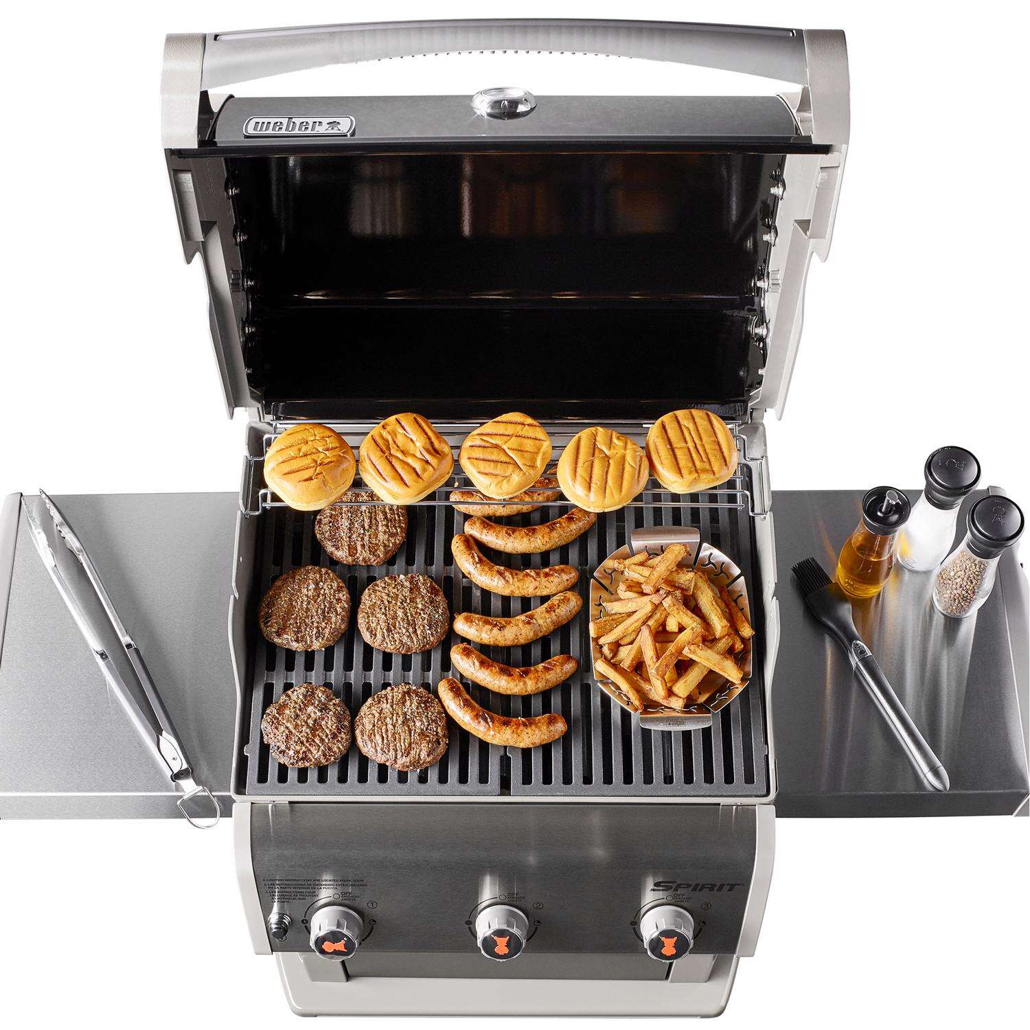 Churrasqueira a gás propano Weber Spirit S-315 com 3 queimadores e aço inoxidável.
