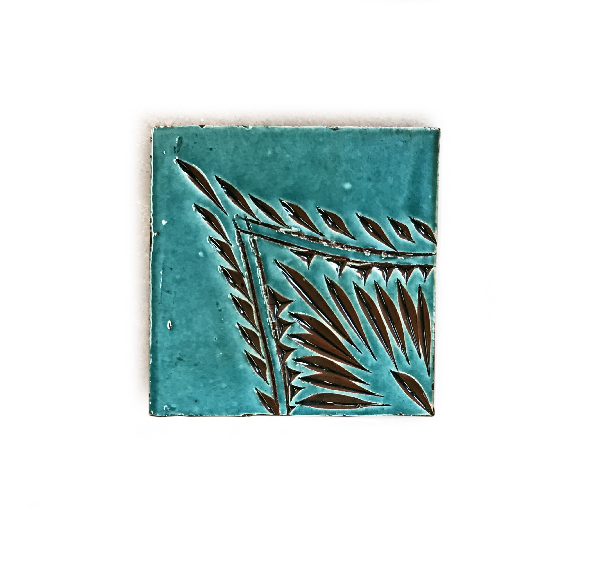 Kachel 'plume turquoise', türkis, braun, T 10 cm, B 10 cm, H 1 cm von fischer's lagerhaus
