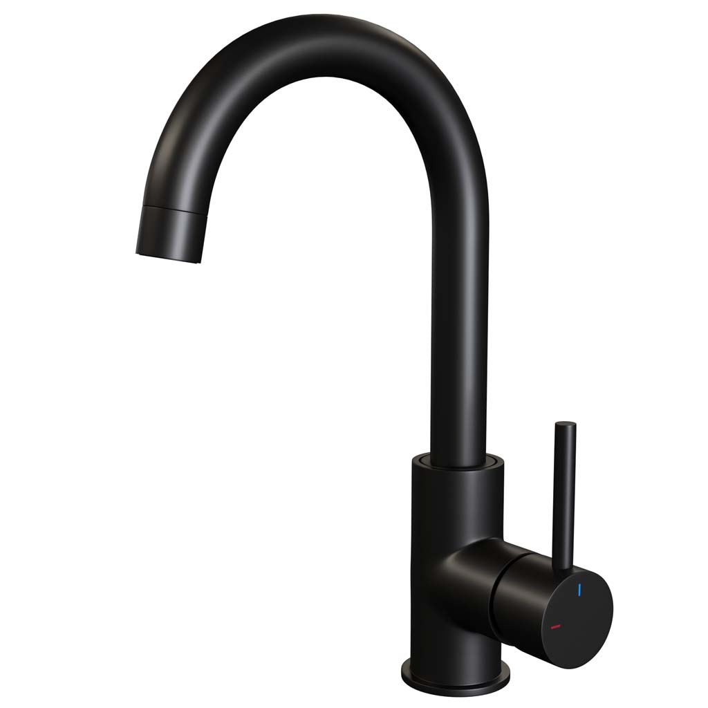 Brauer Black Edition ColdStart wastafelkraan hoog met draaibare ronde uitloop model A zwart mat