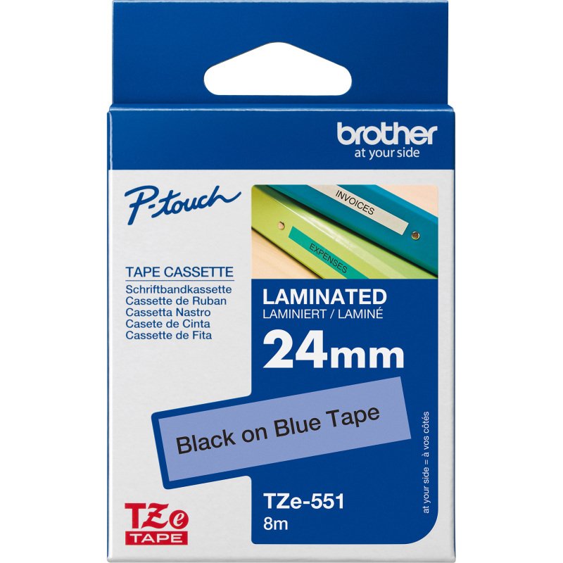 Ruban laminé Brother 24 mm TZE 551 bleu écriture noire