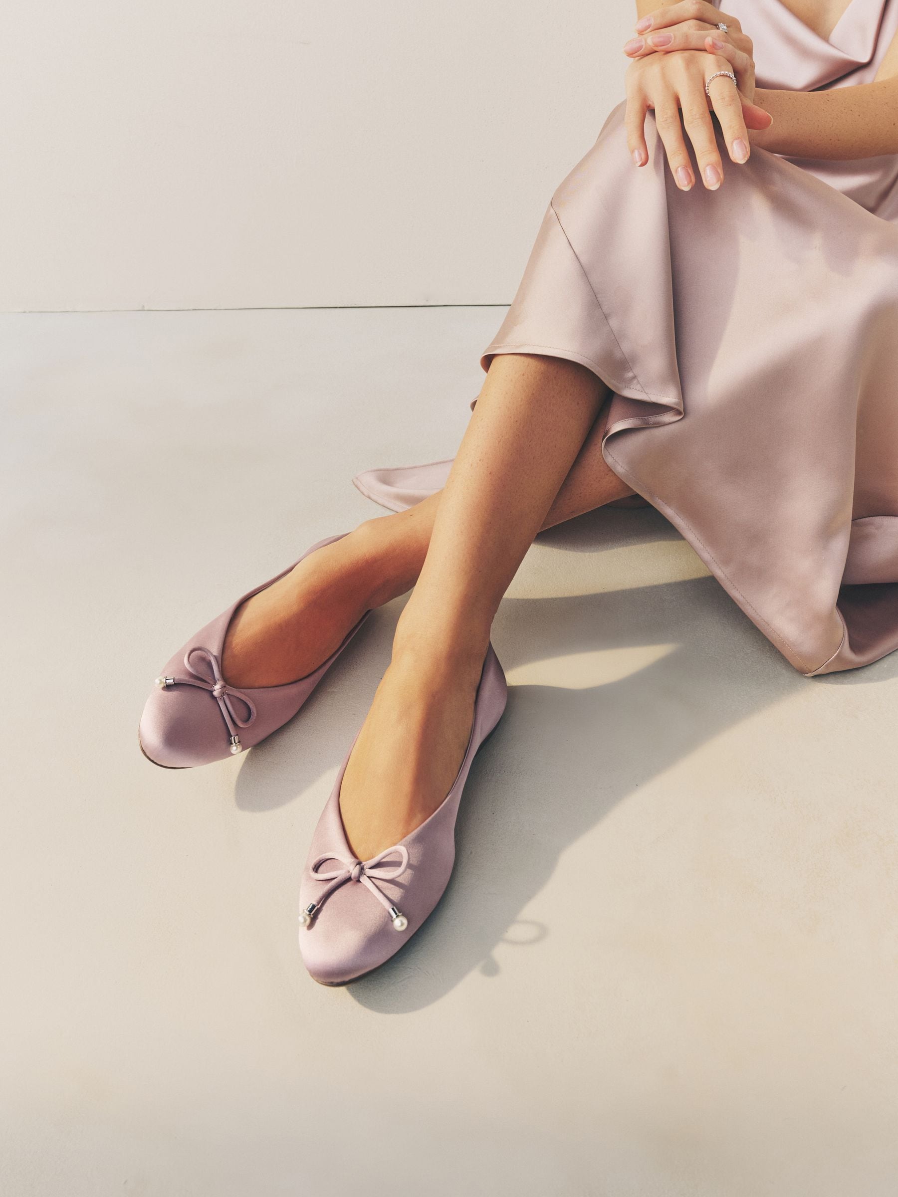 Oudroze - Bridesmaid Pearl Effect Bow Detail Ballerinas