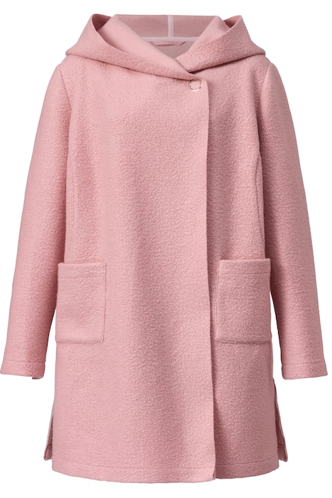 Plüschjacke, Classic Fit, asymmetrischer Verschluss, Kapuze, Langarm