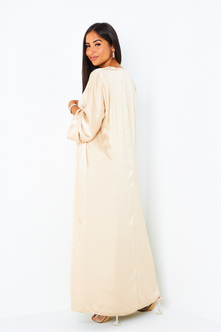 Ensemble 2 pièces blouse asymétrique beige + jupe verte