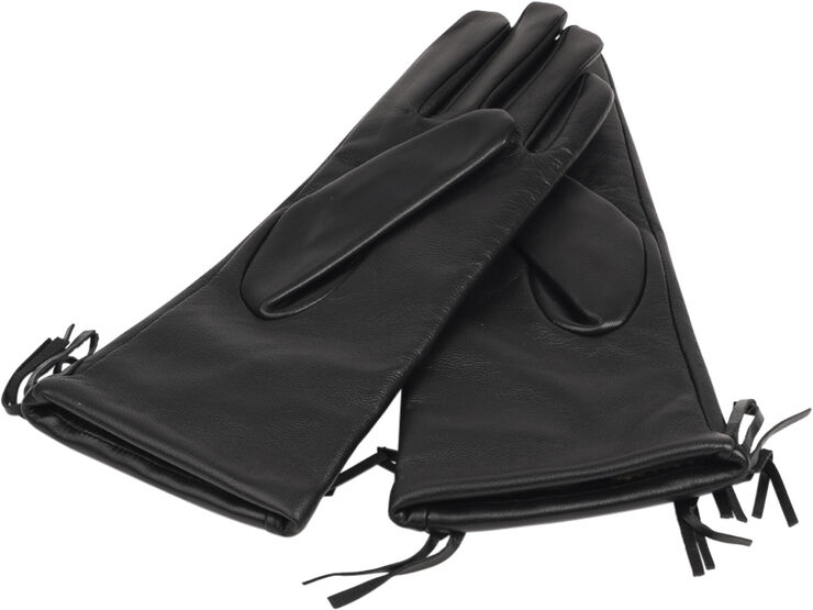 Lovelies PORDENONE - LEATHER GLOVES W/ FRINGES AND CASHMERE LINING Black