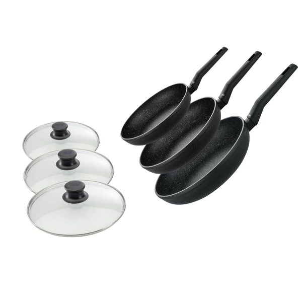 Ensemble de 3 poêles à frire et 3 couvercles en verre 20 cm 24 cm et 2