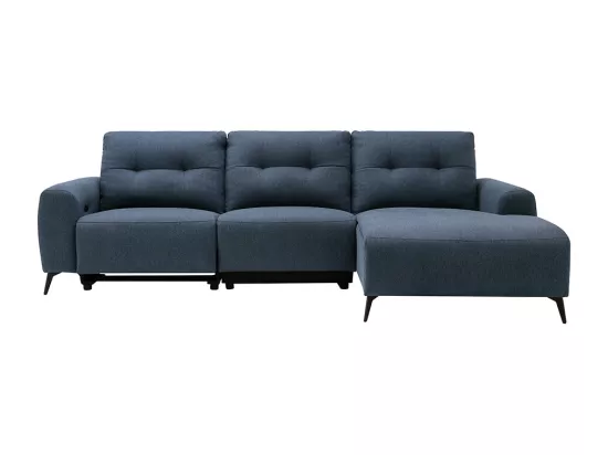 Canapé d'angle droit relax électrique en tissu chiné bleu NERUDA