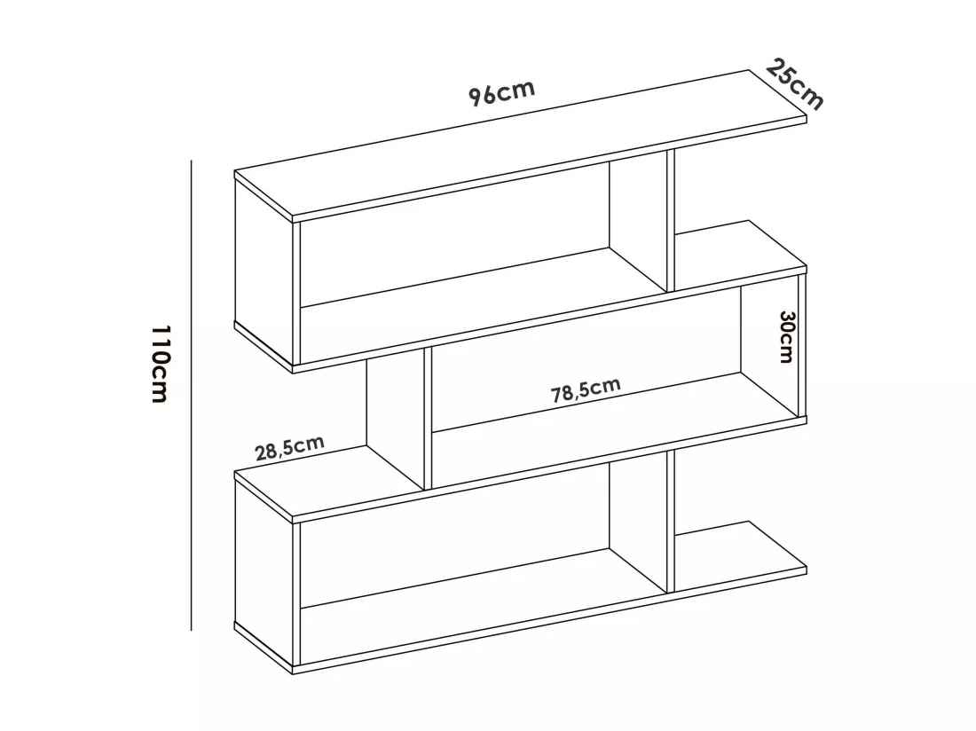 Bibliothèque Djovi, Etagère de bureau polyvalente, Bibliothèque avec 3 étagères, 110x25h96 cm, Chêne