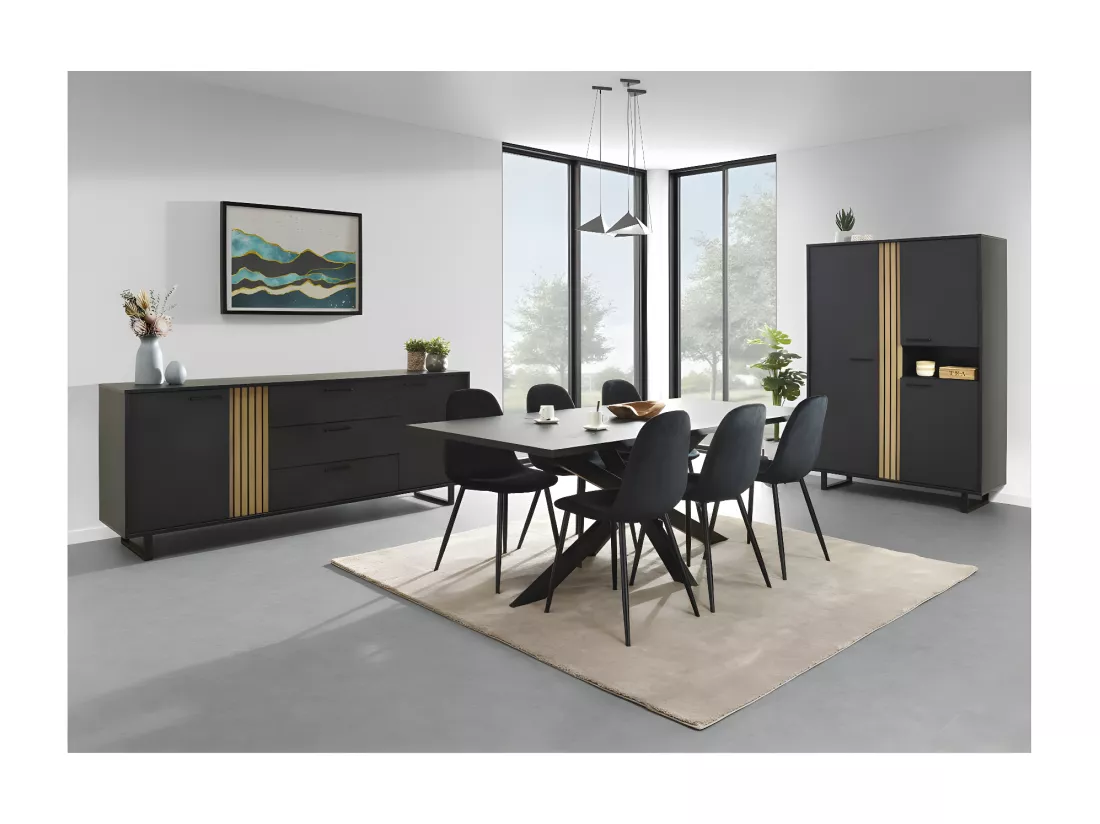 Meuble de rangement XL avec pieds en métal, coloris noir et chêne, collection LOFT, grande capacité de rangement