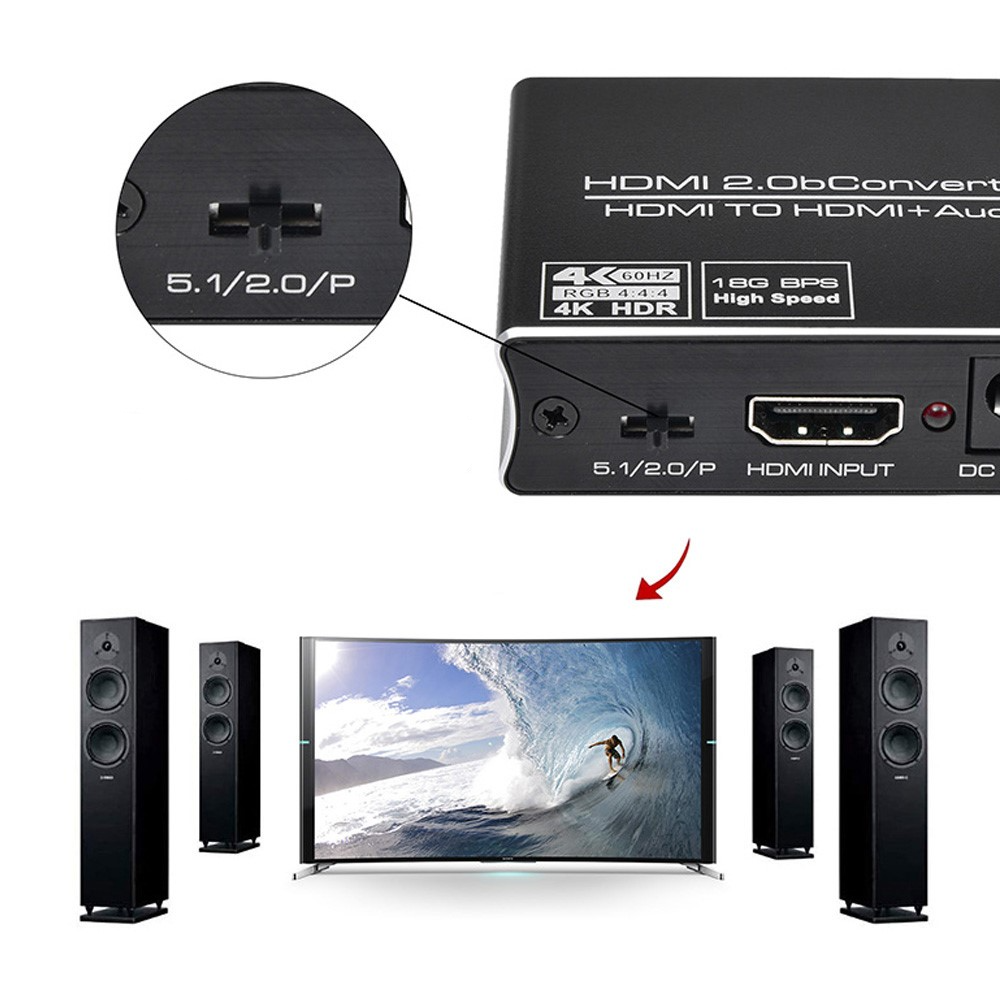 HDMI Audio Konverter Adapter auf 4K HDMI / 5.1 SPDIF Toslink / 3.5mm Klinke für PlayStation PS5 / PS4 / PS3 / TV / PC / DVD - Schwarz
