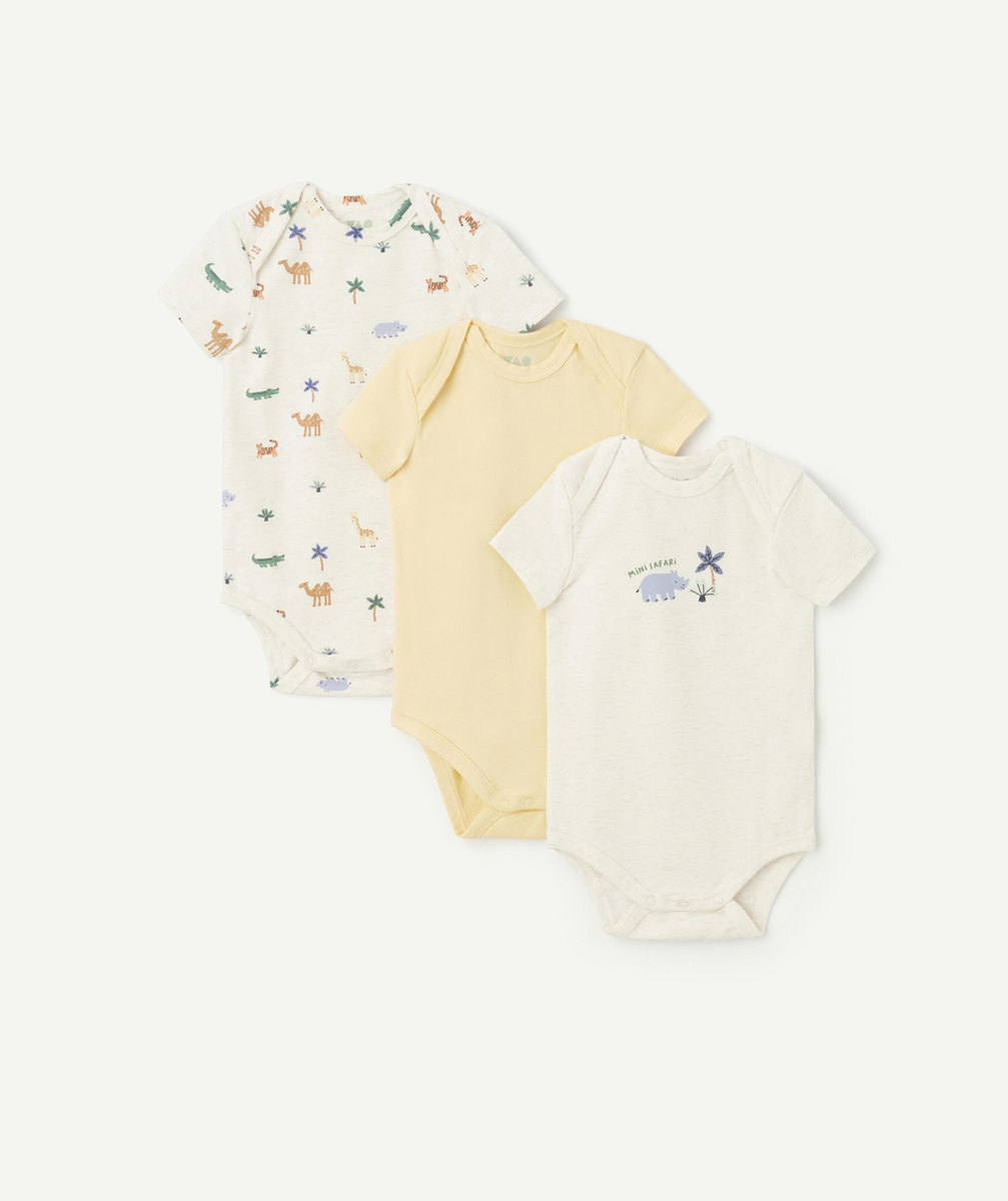 lot de 3 bodies manches courtes bébé en coton bio thème rhinocéros