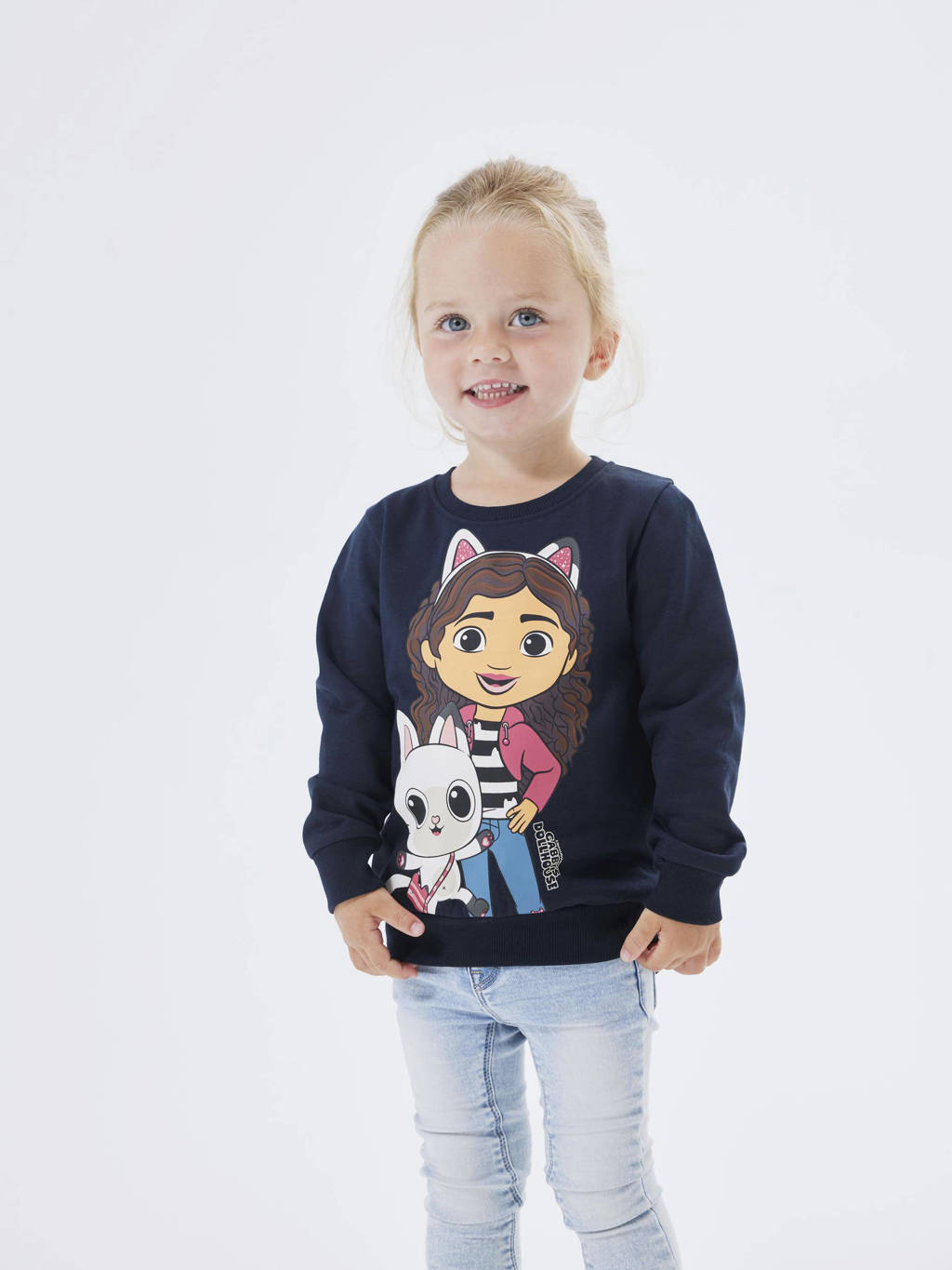 NAME IT sweater Gabby Cats NMFNESS met printopdruk donkerblauw/meerkleurig