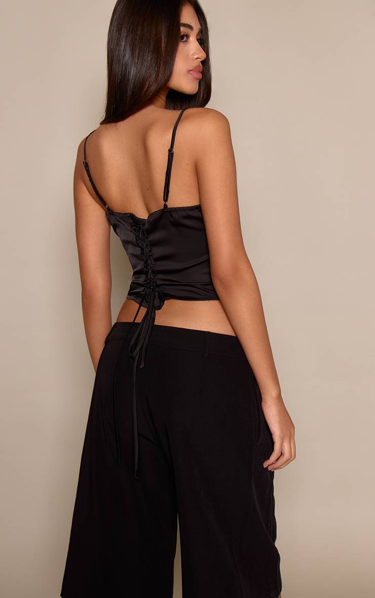 Noir Corset En Dentelle Avec Détail Nœud Frontal En Satin
