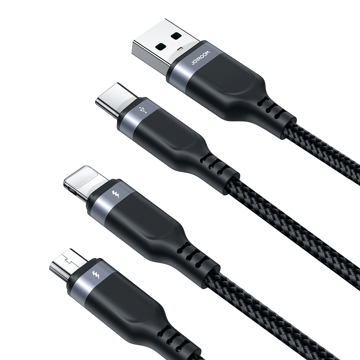 (30cm) 3in1 USB A auf USB C / Lightning / Micro USB Ladekabel Datenkabel - Schwarz