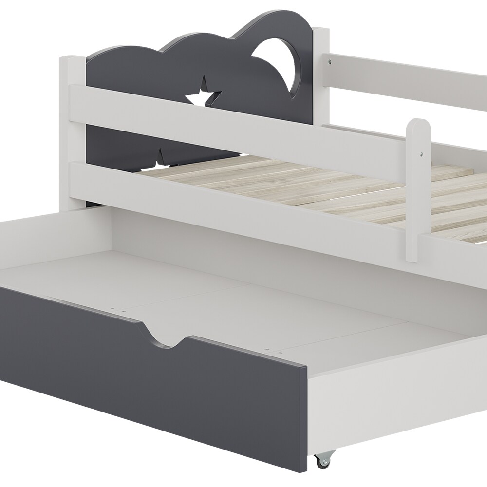 VitaliSpa Kinderbett Einzelbett Juniorbett Jessica Weiß Grau 140x70 cm modern Kinderzimmer Bett Bettschublade Rausfallschutz