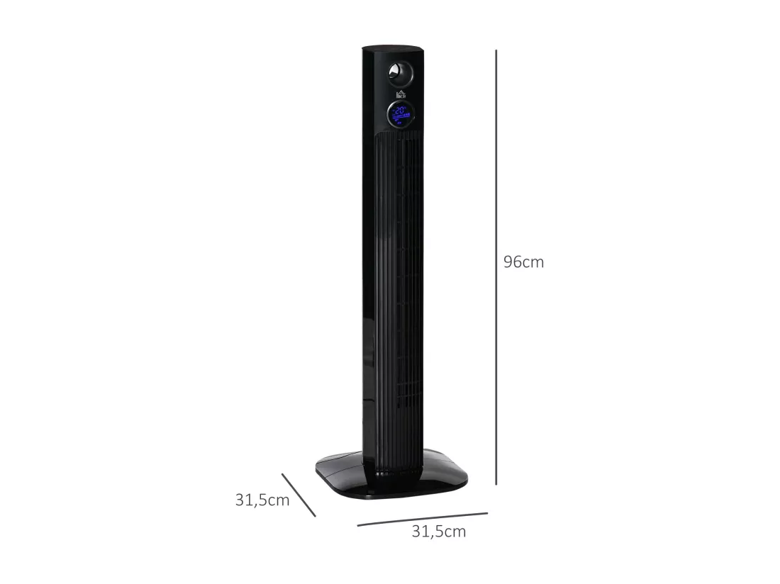 Ventilateur colonne tour oscillant 45 W silencieux télécommande timer aromathérapie 3 modes 3 vitesses noir