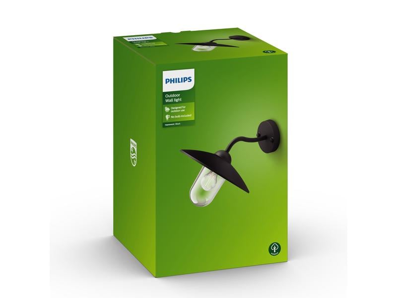 Philips Hammock Wandleuchte schwarz, exkl. LM 1 x 60W Wandleuchte für den Aussenbereich, max. 1x 60 W, E-27-Sockel, ohne Leuchtmittel