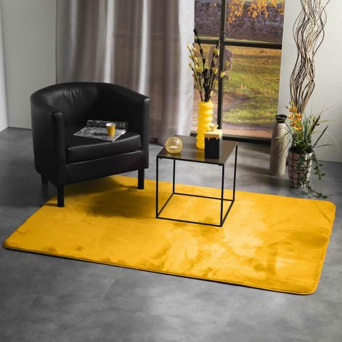 TAPIS RECTANGLE 120X170CM FLANELLE UNIE FLANOU JAUNE