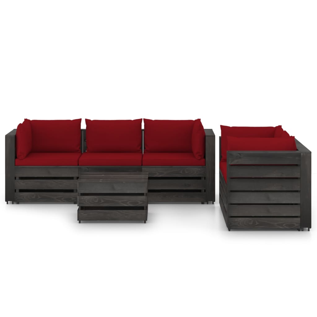 Salon de jardin meuble d'extérieur ensemble de mobilier 6 pièces avec coussins bois imprégné de gris