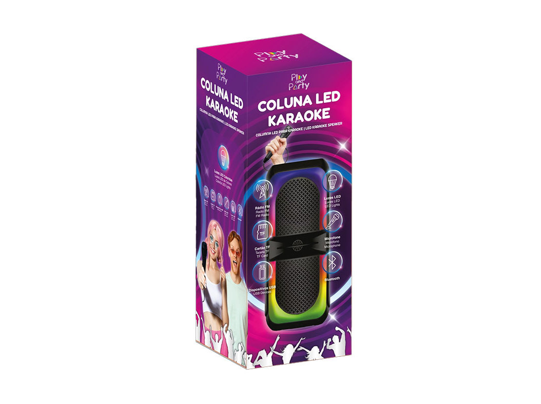 COLUNA KARAOKE COM LED PLAY&PARTY