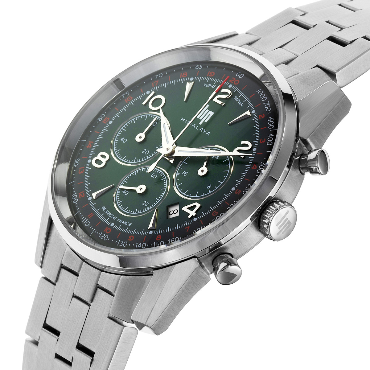 Montre LIP homme chronographe, bracelet métal argent