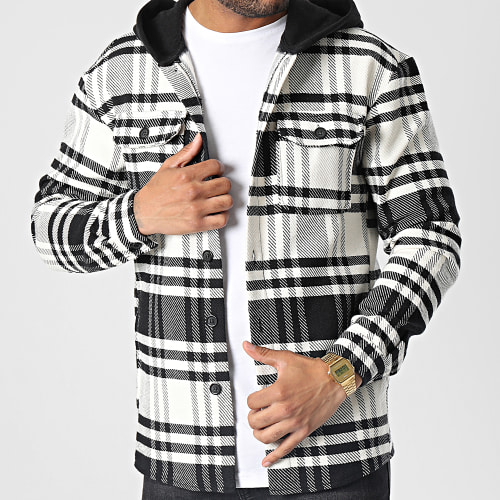 Surchemise Capuche A Carreaux C158 Beige Noir