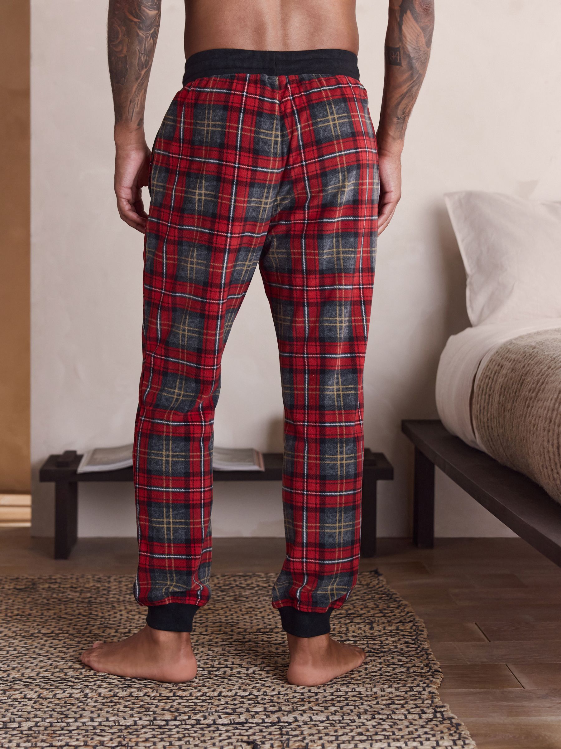 Rood met Schotse ruit - Thermische fleece pyjama's met ruit