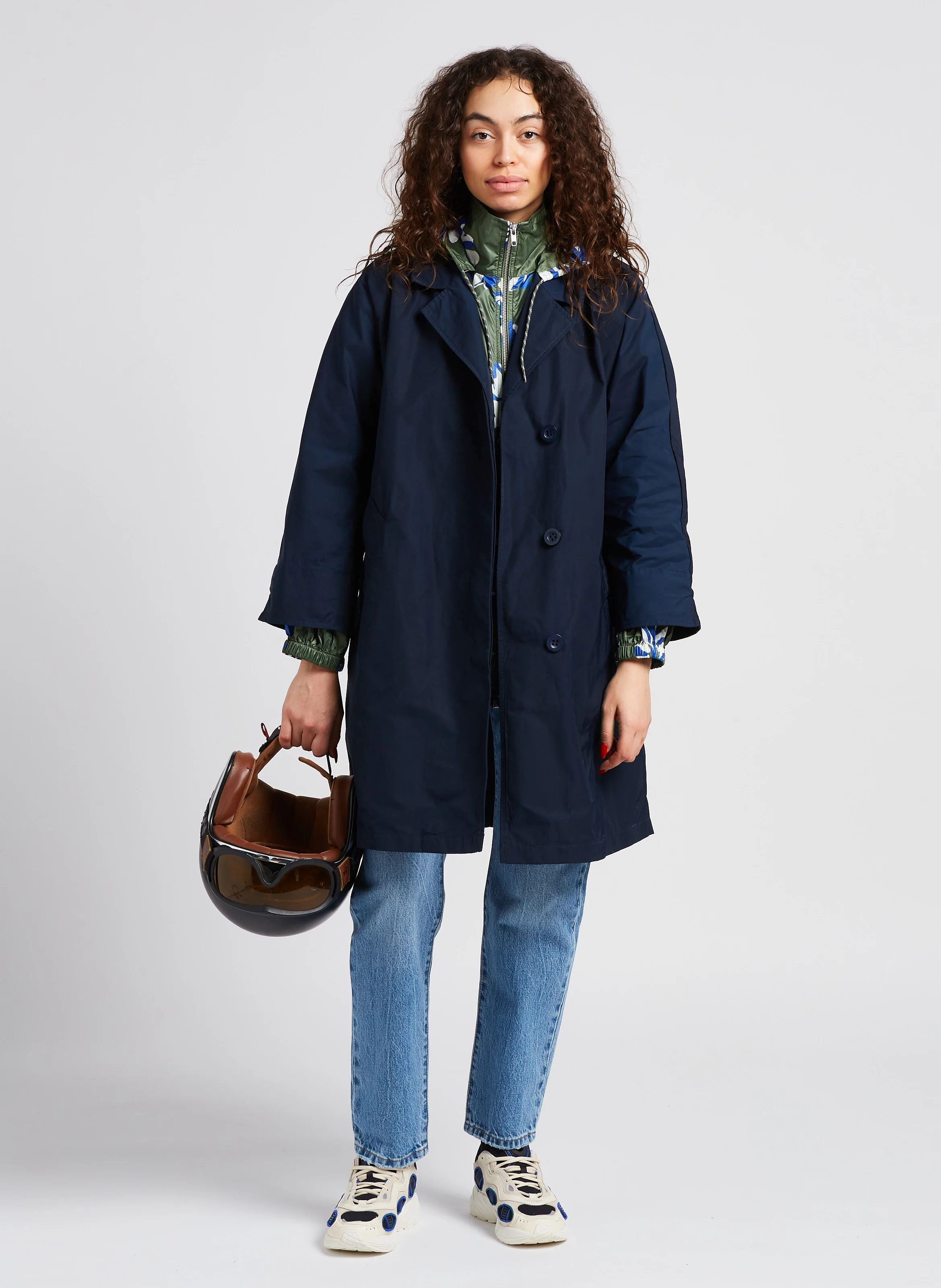 Imperméable mi-long à col tailleur | Bleu