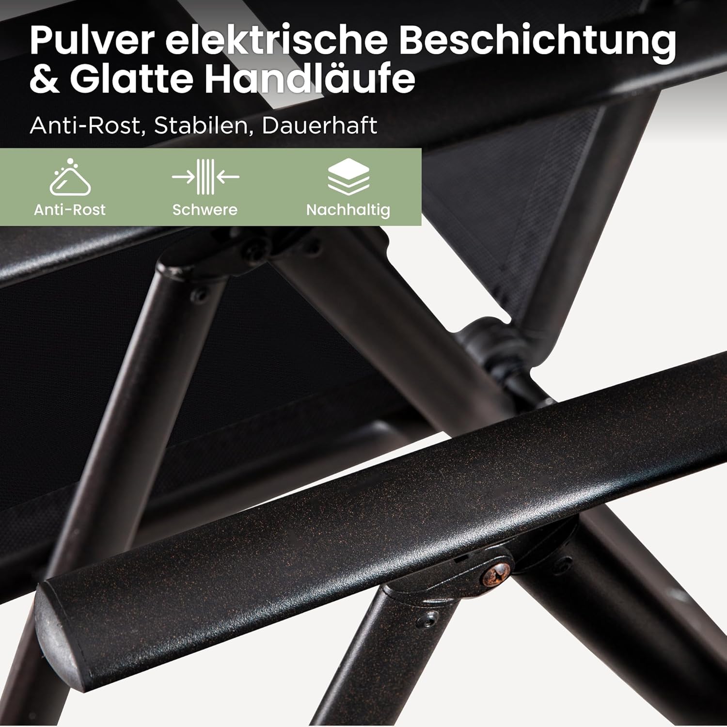 PHI VILLA Gartenmöbel Set Balkonmöbel Gartentisch mit Stühlen152×90 Metall Gartentisch 7-Fach Verstellbar Hochlehner Klappbar Sets of 6, Terassenmöbel Außen Wetterfest Schwarz