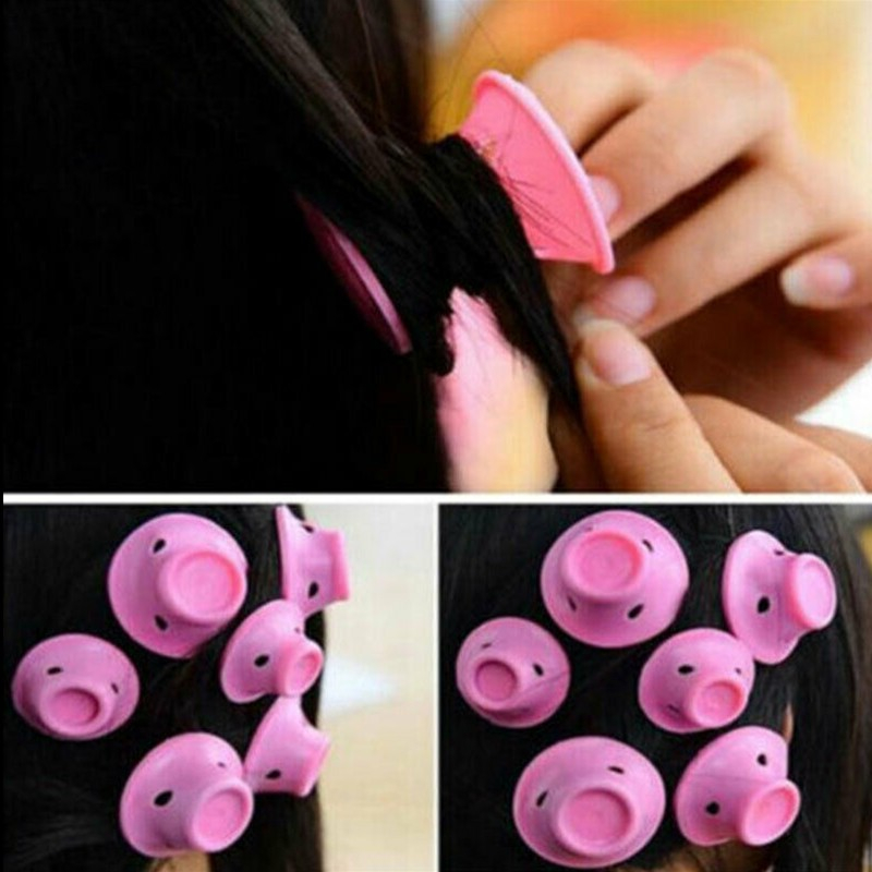 (20er Set) Ø17-20mm Silikon Lockenwickler Hitzefreies Haar Styling Wickler ohne Clips in 2 Grössen - Pink
