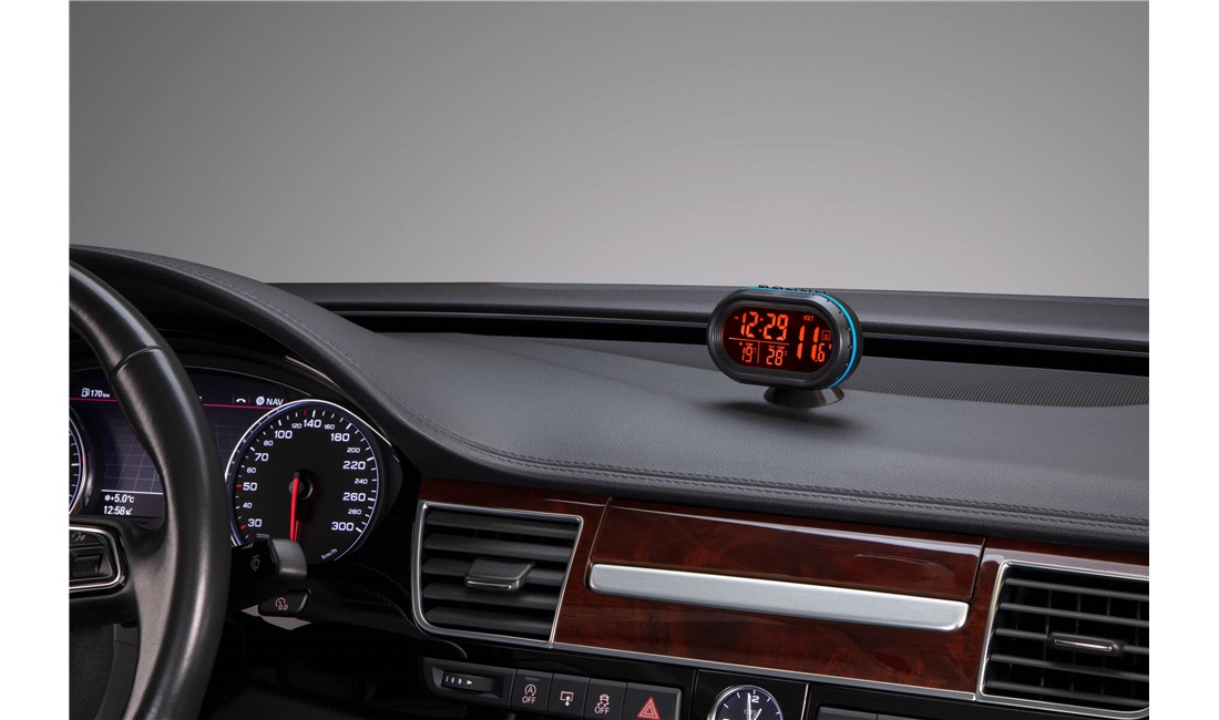 Digital inde/ude termometer voltmeter ur