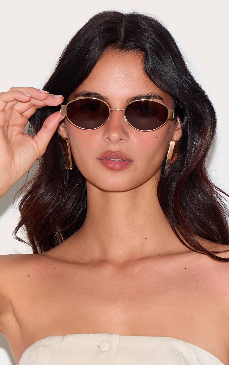 Doré Lunettes De Soleil Rondes Fines