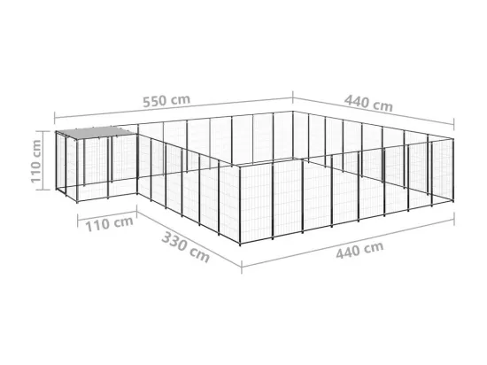 Chenil extérieur cage enclos noire 550 x 440 x 110 cm 02_0000507