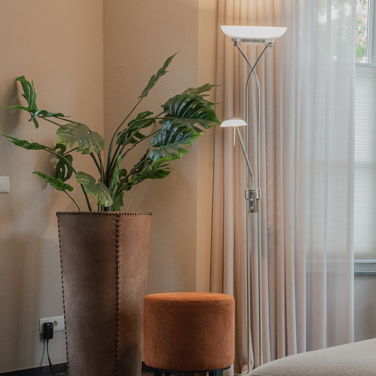 Vloerlamp staal incl. LED en dimmer met leeslamp - Empoli