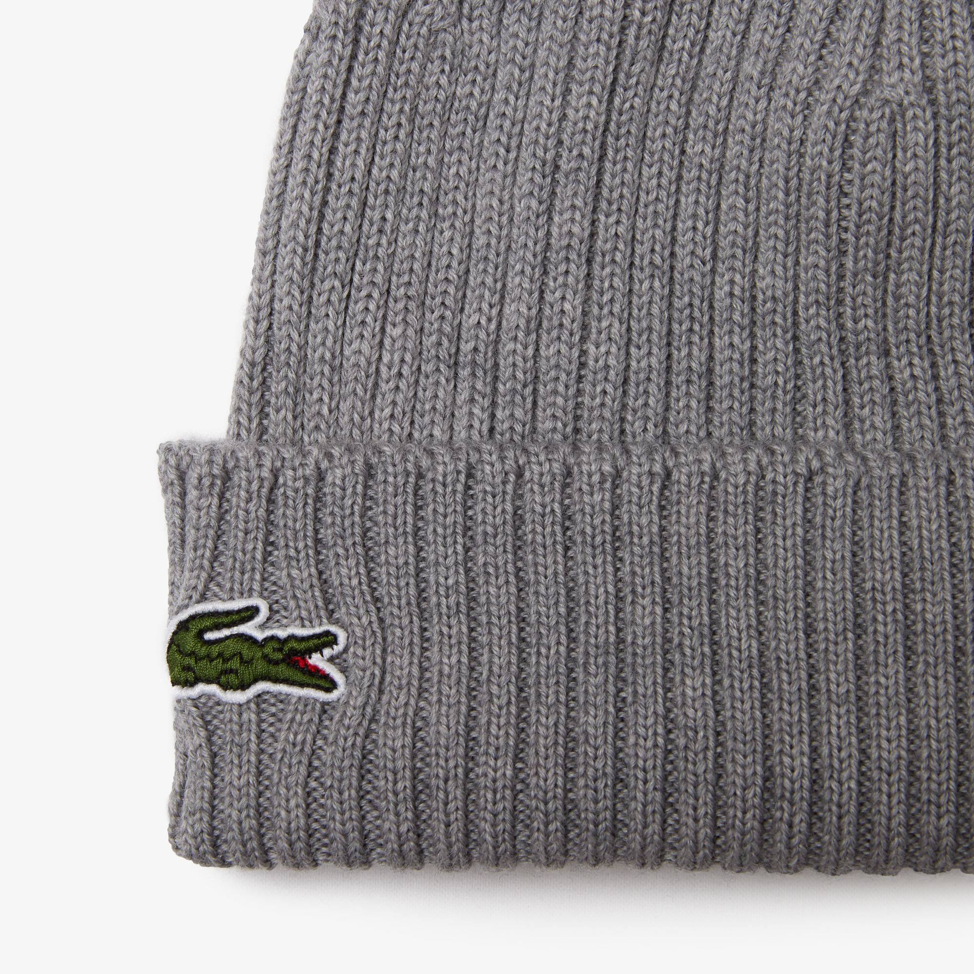 Mütze aus gerippter Wolle Mützen - Grau - Lacoste - Unisex