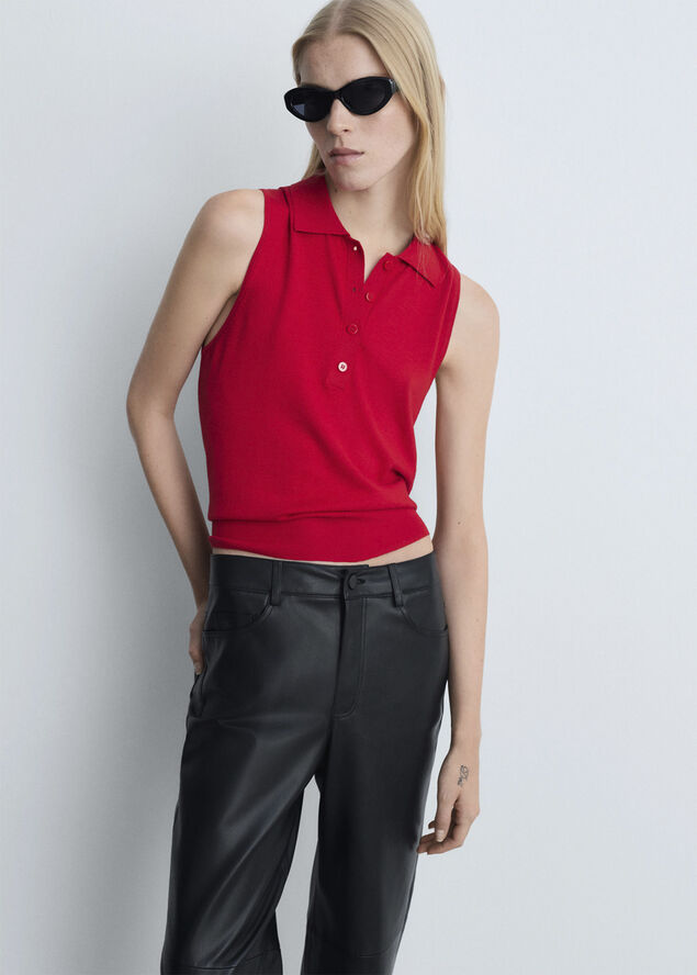 MANGO Leather-effect straight trousers Black