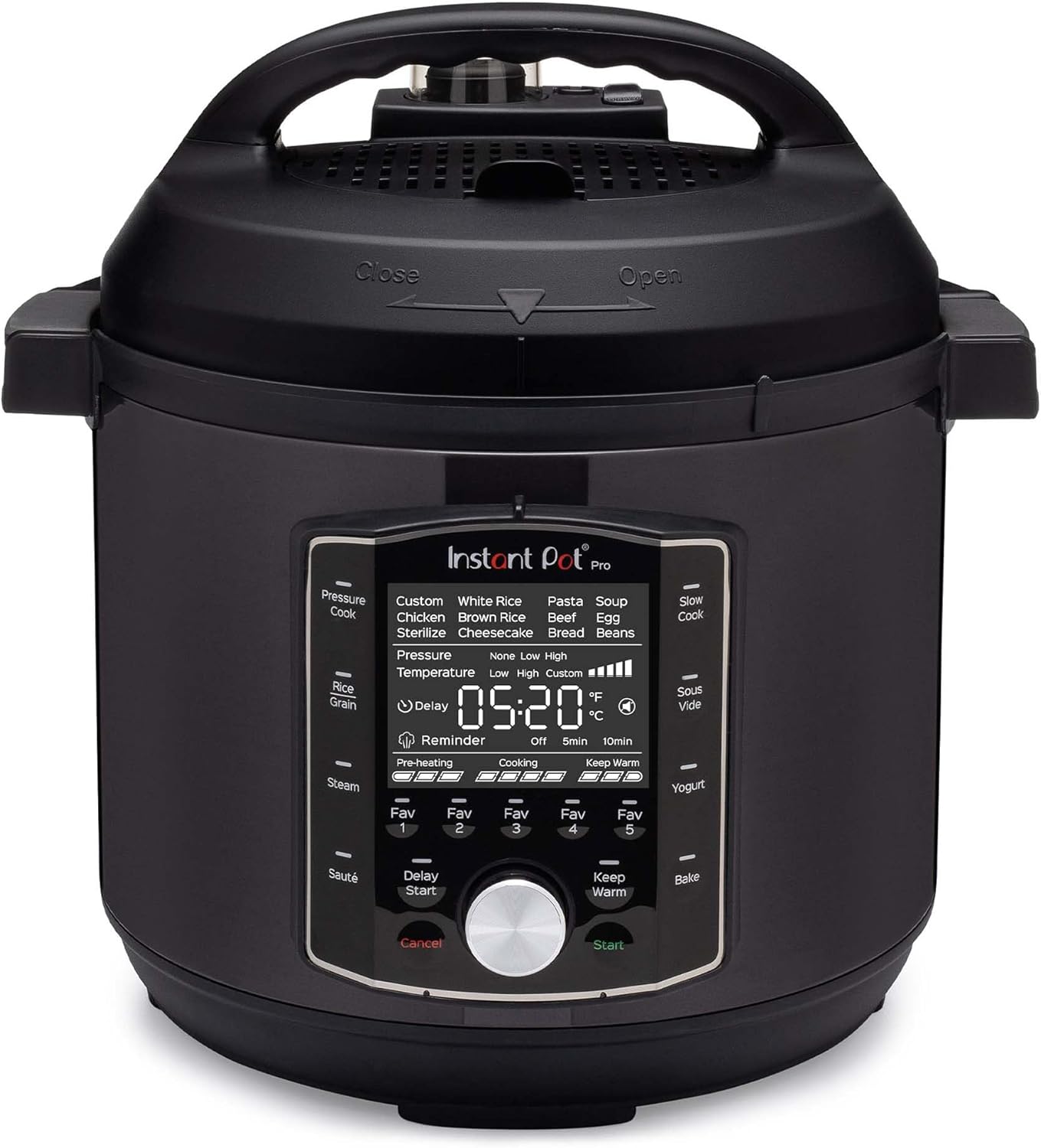 Instant Pot Pro 10-in-1-Elektro-Multikocher 1200 W, 5,7 L – Schnellkochtopf, Schongarer, Reiskocher, Dampfgarer, Sautierpfanne, Sterilisator, Joghurtbereiter, Sous Vide Gerät – Schwarzer Edelstahl