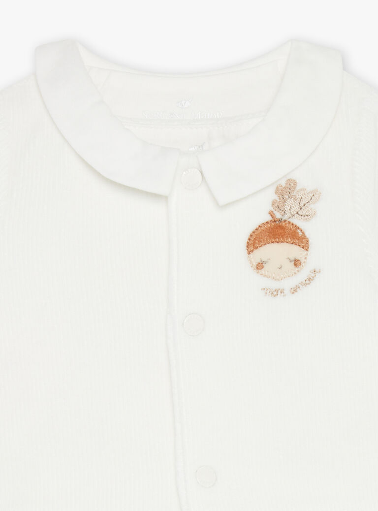Grenouillère et gilet écrus en velours en coton biologique et polyester recyclé