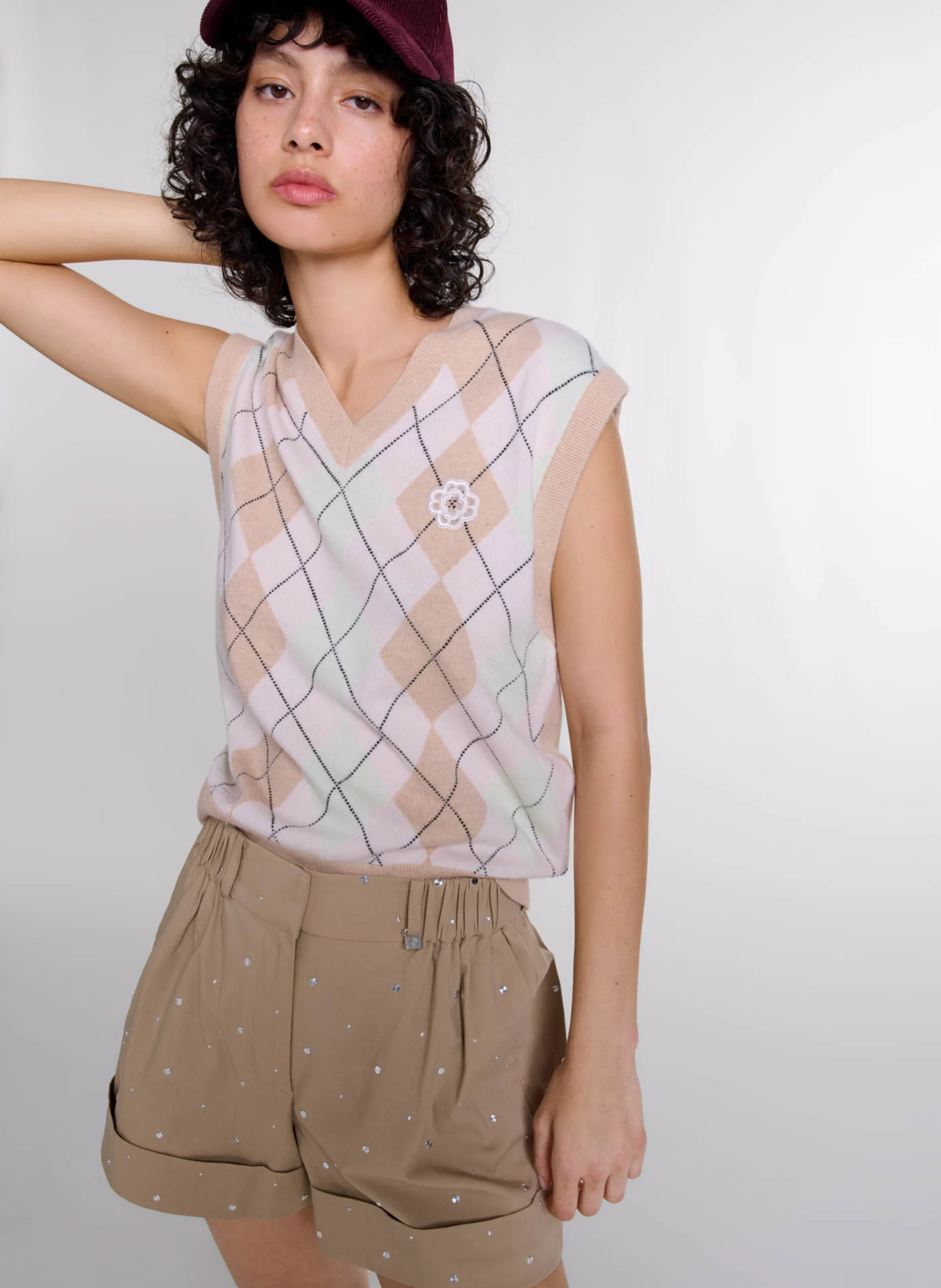 Pull sans manches en laine mélangée | Beige