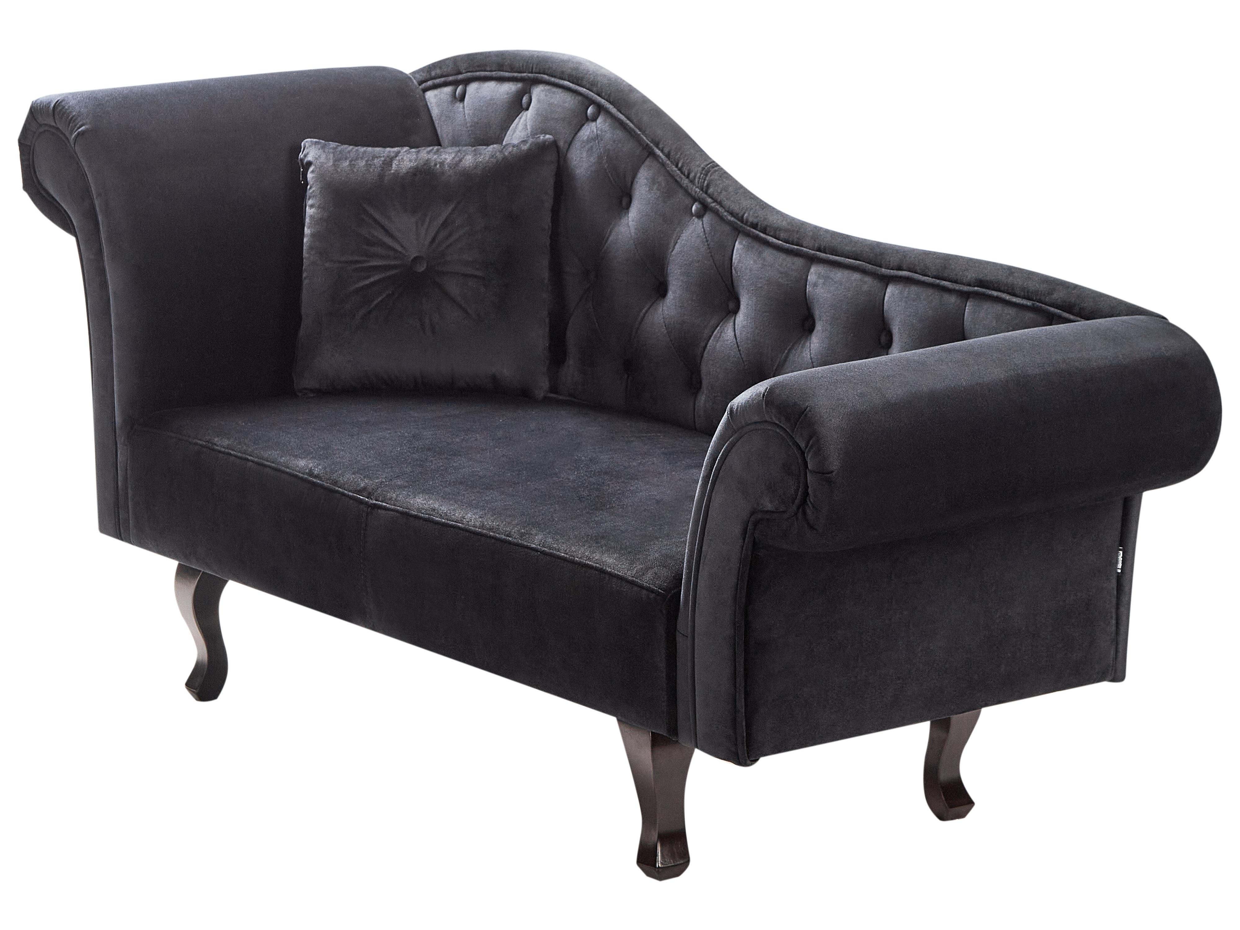 Linkszijdige chaise longue LATTES II Fluweel Zwart met kussen