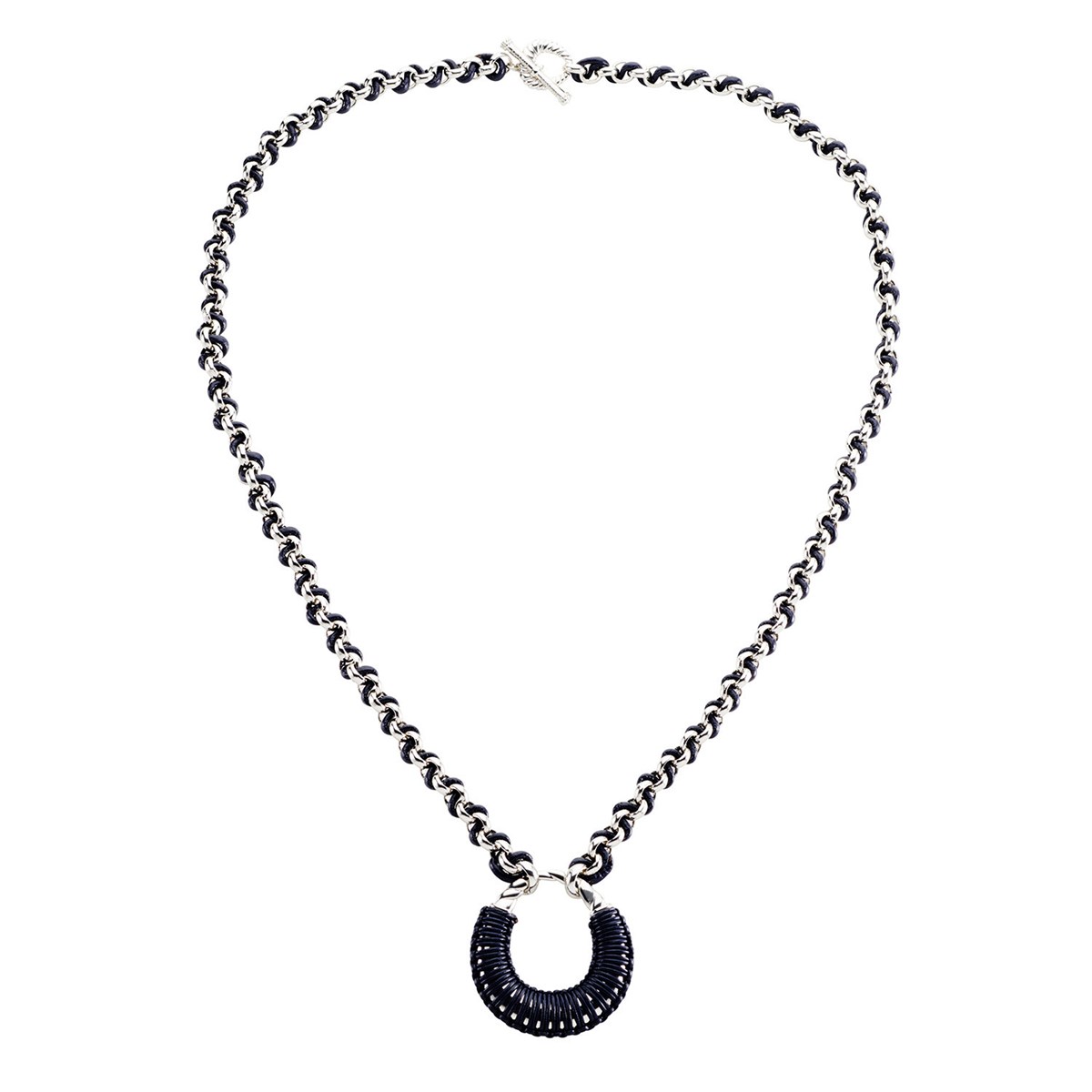 Sautoir Agatha Twiggy argentécuir bleu foncé