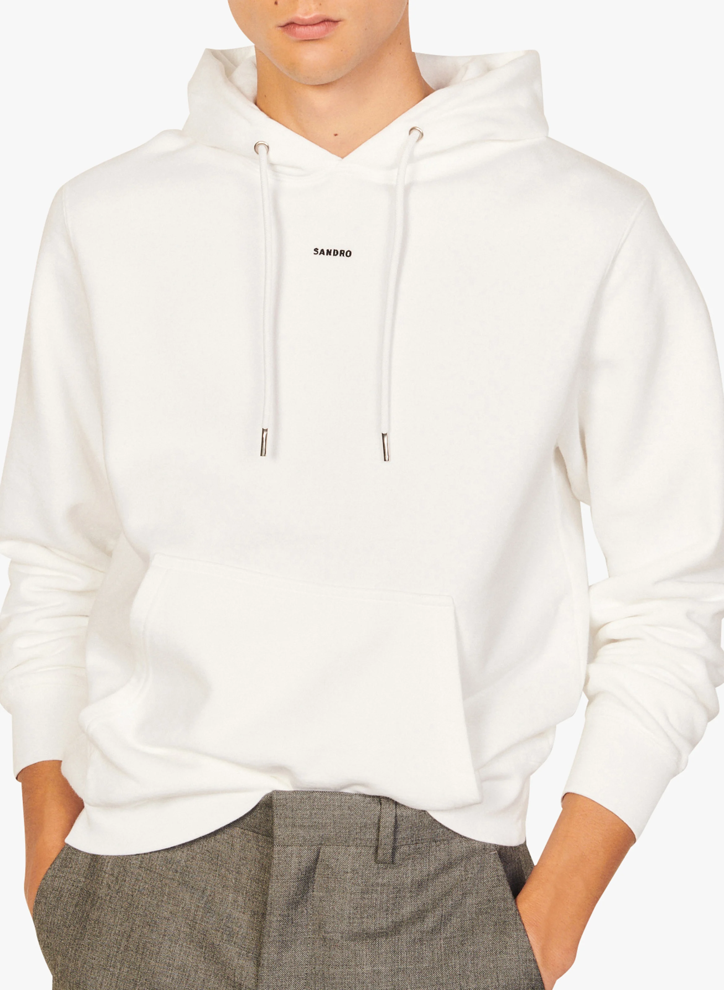 Sweat col rond regular fit à capuche en coton | Blanc